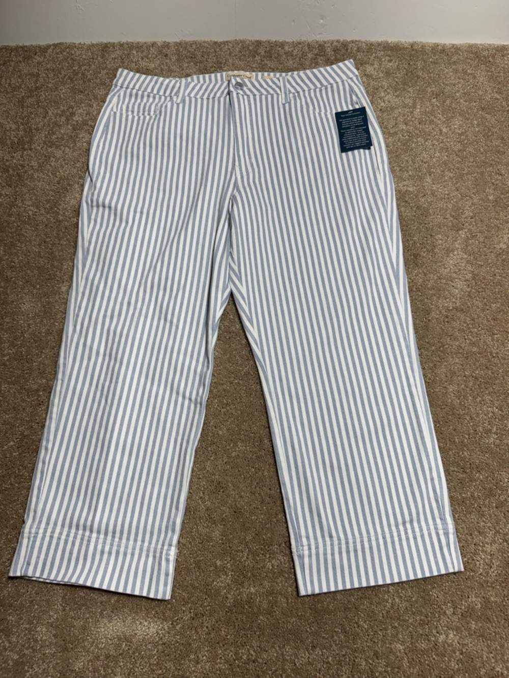 Coldwater Creek Blue and White Striped Cropped Chinos - Picture 2 of 7